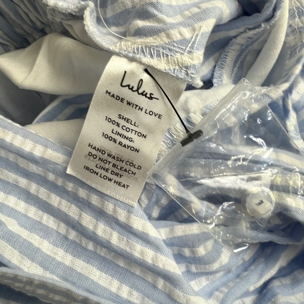 Lulus Blue White Striped Seersucker Tie Collared Midi Dress Size Small NWT - Picture 8 of 11
